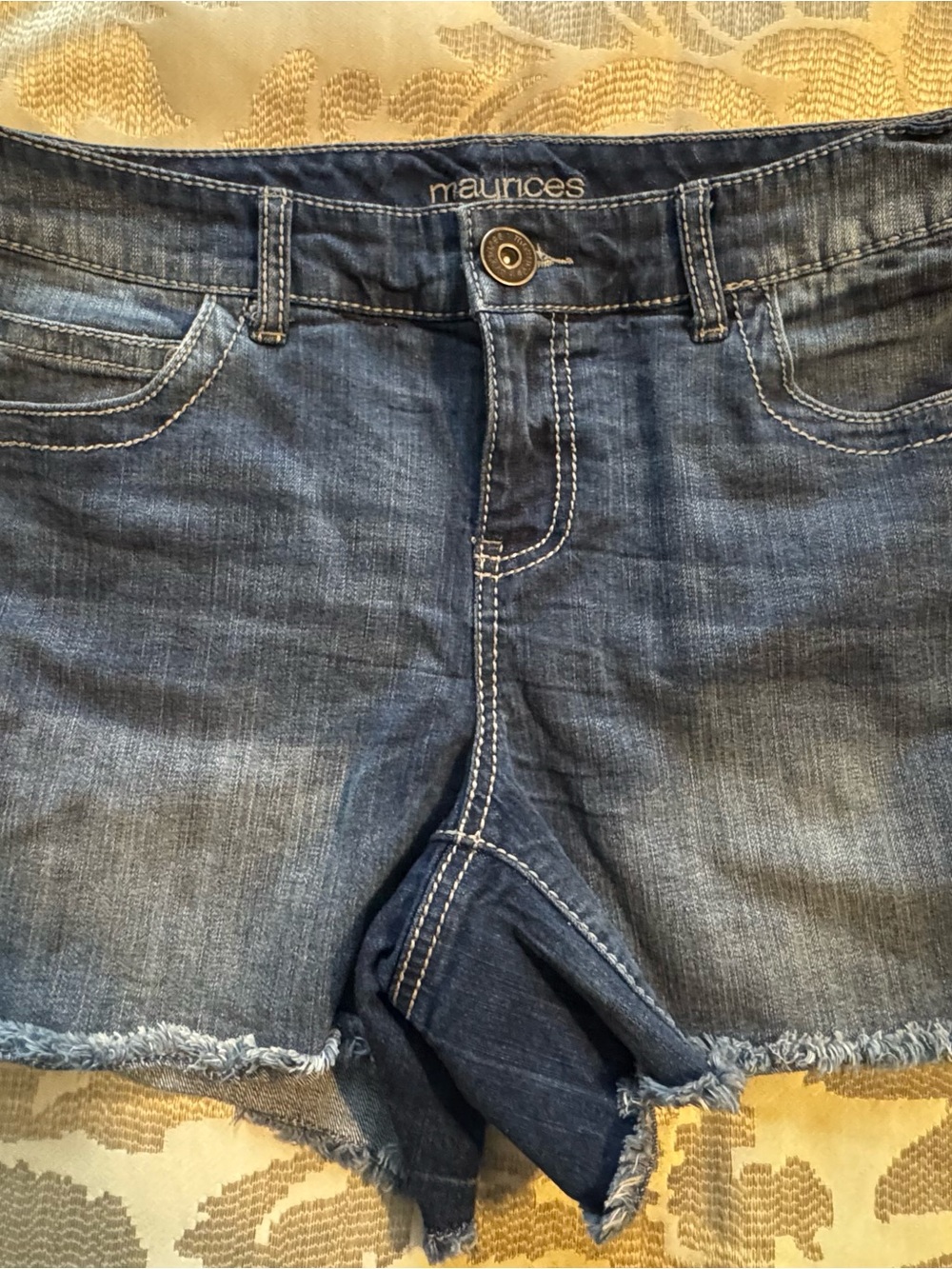 Maurices Dark Blue Denim Cutoff Shorts with Frayed Hem